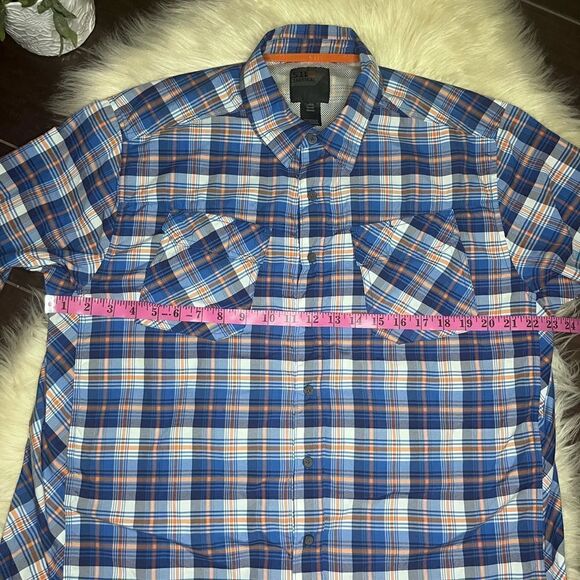 5.11 Tactical blue/orange/white plaid casual pearl snap button down sz Large - Picture 5 of 5